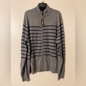 Michael Kors Full Zip Mockneck Sweater XXL Blue Gray Stripe Wool Acrylic Mens